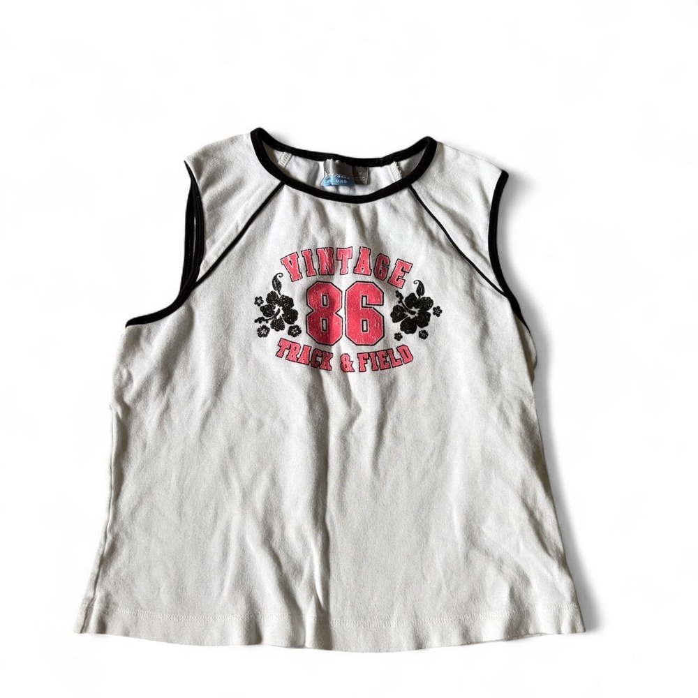 Y2K vintage 86 track and field white tank top Medium hibiscus